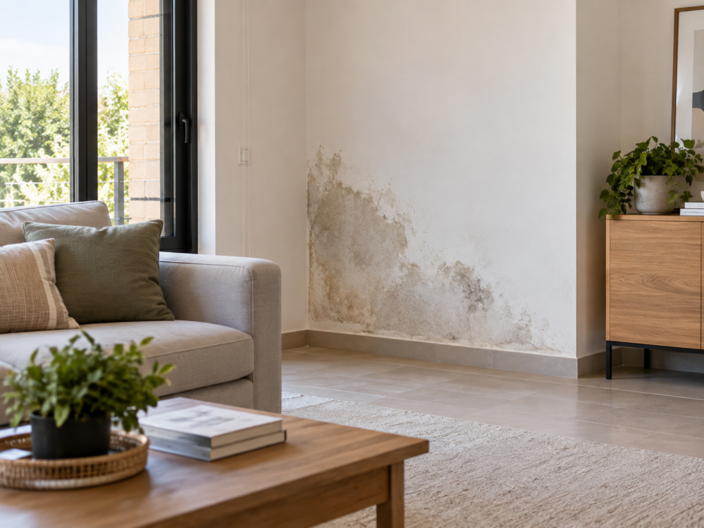 Pared interior con señales de humedad y deterioro en una vivienda