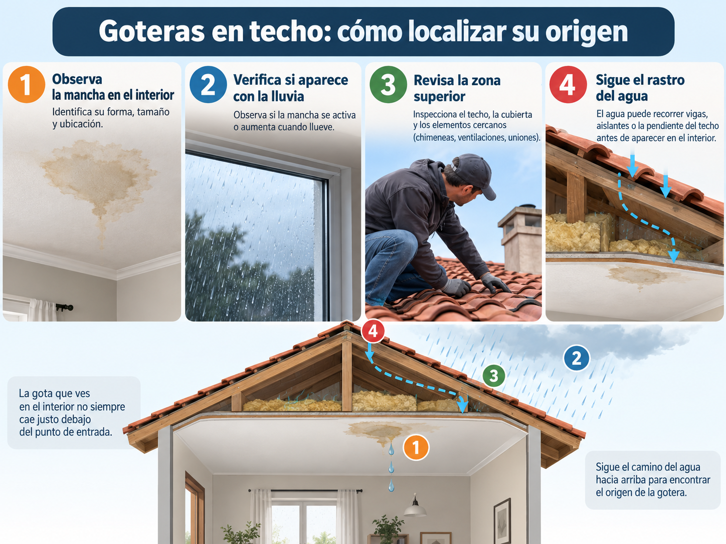 Cómo localizar el origen de una gotera en el techo paso a paso